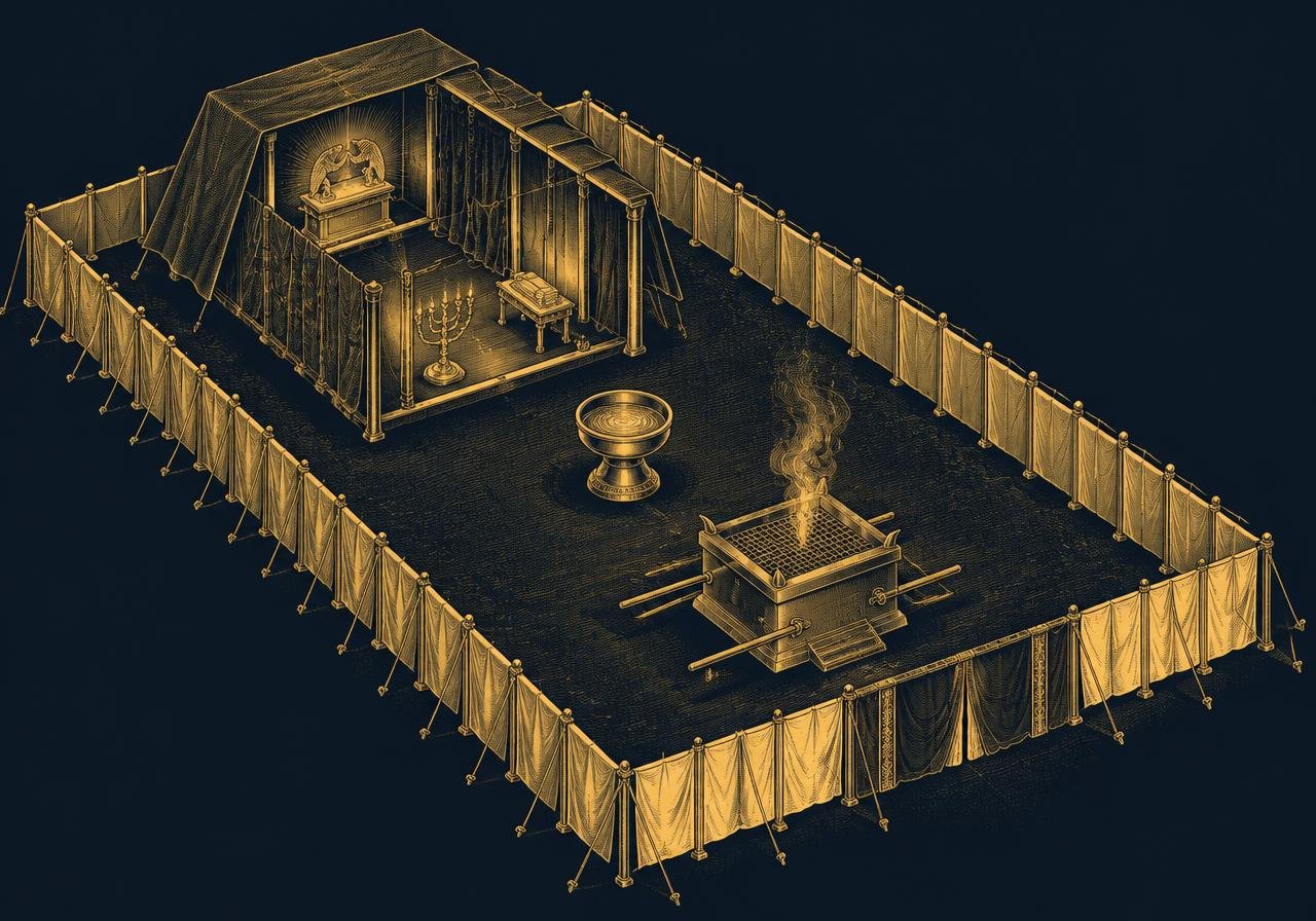 Infográfico ilustrado do Tabernáculo de Moisés
