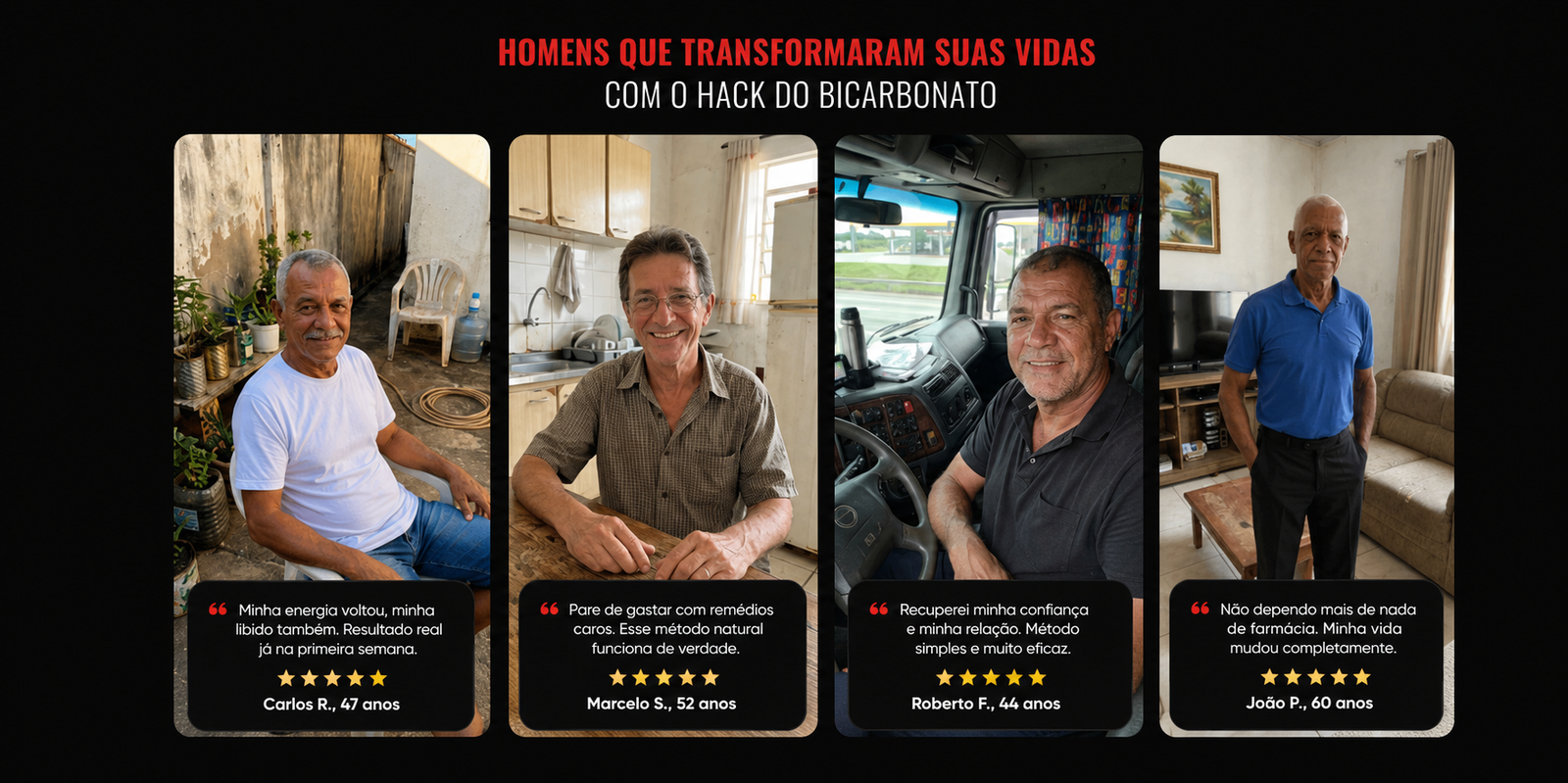 Homens que transformaram suas vidas com o Hack do Bicarbonato